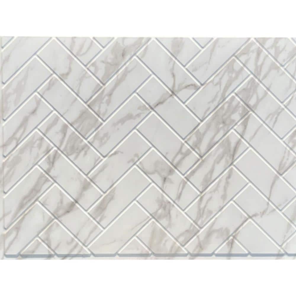 Marble Herringbone Tile PVC Tub and Shower Wall Panels