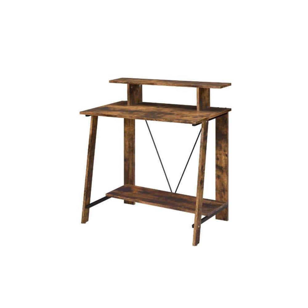 Weathered Oak and Black Adjustable Height Desk with Hutch