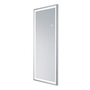 22 in. W x 48 in. H Framed Rectangular Wall-Mounted LED Light Full Body Bathroom Vanity Mirror in Brushed Silver