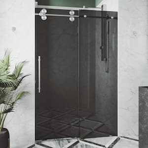 Elan 68 to 72 in. W x 74 in. H Sliding Frameless Shower Door in Stainless Steel with 3/8 in. (10mm) Black Tint Glass