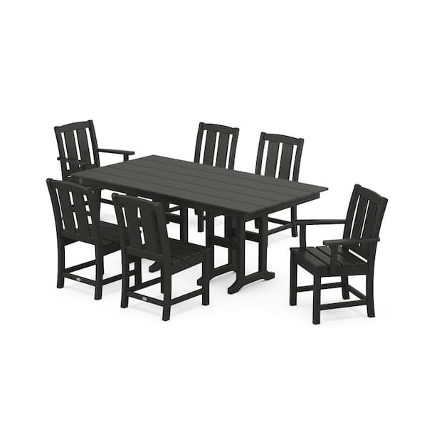 POLYWOOD Mission 7-Piece Farmhouse Plastic Rectangular Outdoor Dining Set in Black