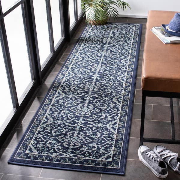 Montage Navy/Ivory 2 ft. x 8 ft. Border Indoor/Outdoor Patio  Runner Rug