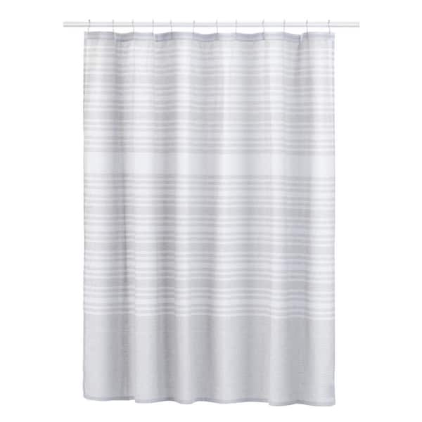 French Connection 72 in. x 72 in. Hastings Gray Cotton Blend Shower Curtain Set With Metal Rings (13-Piece)