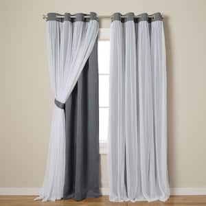 Talia Black Pearl Solid Lined Room Darkening Grommet Top Curtain, 52 in. W x 120 in. L (Set of 2)