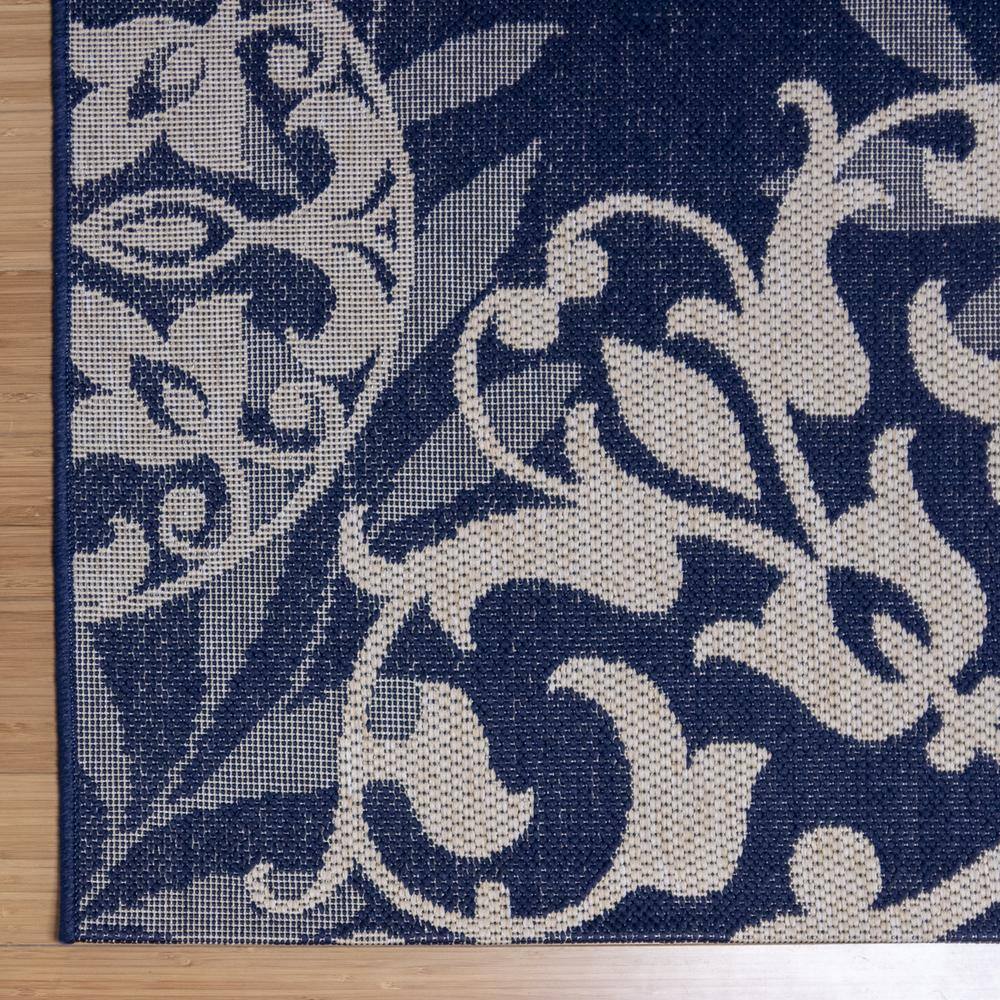 Navy and Beige Medallion Synthetic 8' x 10' Outdoor Rug