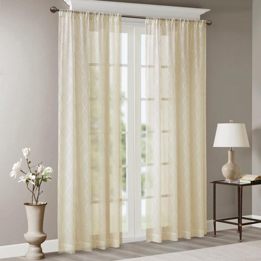 Ivory Embroidered Sheer Rod Pocket Drape Panel