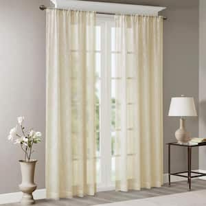 Iris Ivory Abstract Embroidered 50 in. W x 84 in. L Rod Pocket Sheer Curtain