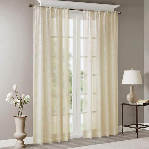 Iris Ivory Abstract Embroidered 50 in. W x 95 in. L Rod Pocket Sheer Curtain