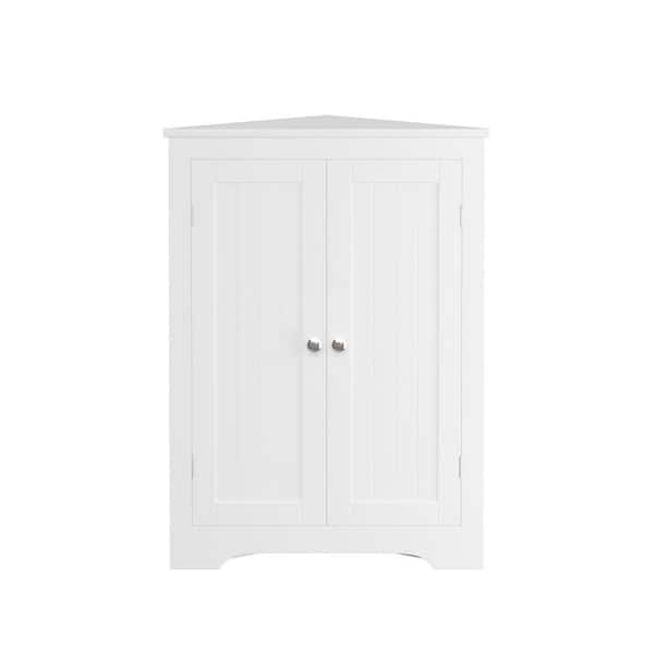 23.6 in. W x 12.4 in. D x 31.9 in. H White MDF Freestanding Triangle Linen Cabinet with Door, Adjustable Shelf