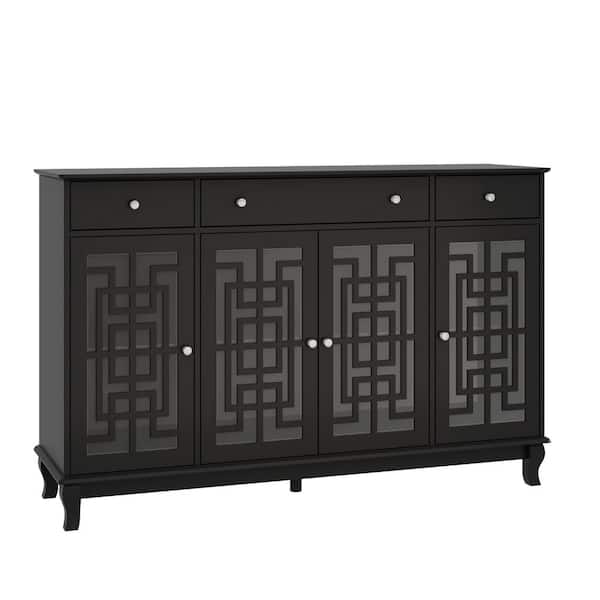 FUFU&GAGA Black Retro Style Wooden Sideboard, Food Pantry, Storage Cabinet with 3-Drawers, 6-Shelves and 4-Doors