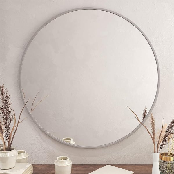Silver 36 in W x 36 in. H Modern Round Aluminium Framed Mirror Wall Mirror Wall Decor Mirror
