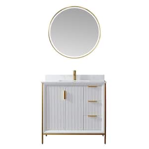 Granada 36 in. W x 22 in. D x 33.8 in. H Single Sink Bath Vanity in White with White Stone Countertop and Mirror