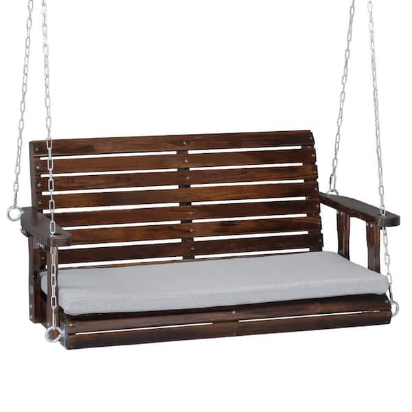 4 ft.Patio Brown Wood Porch Swing With Cushion