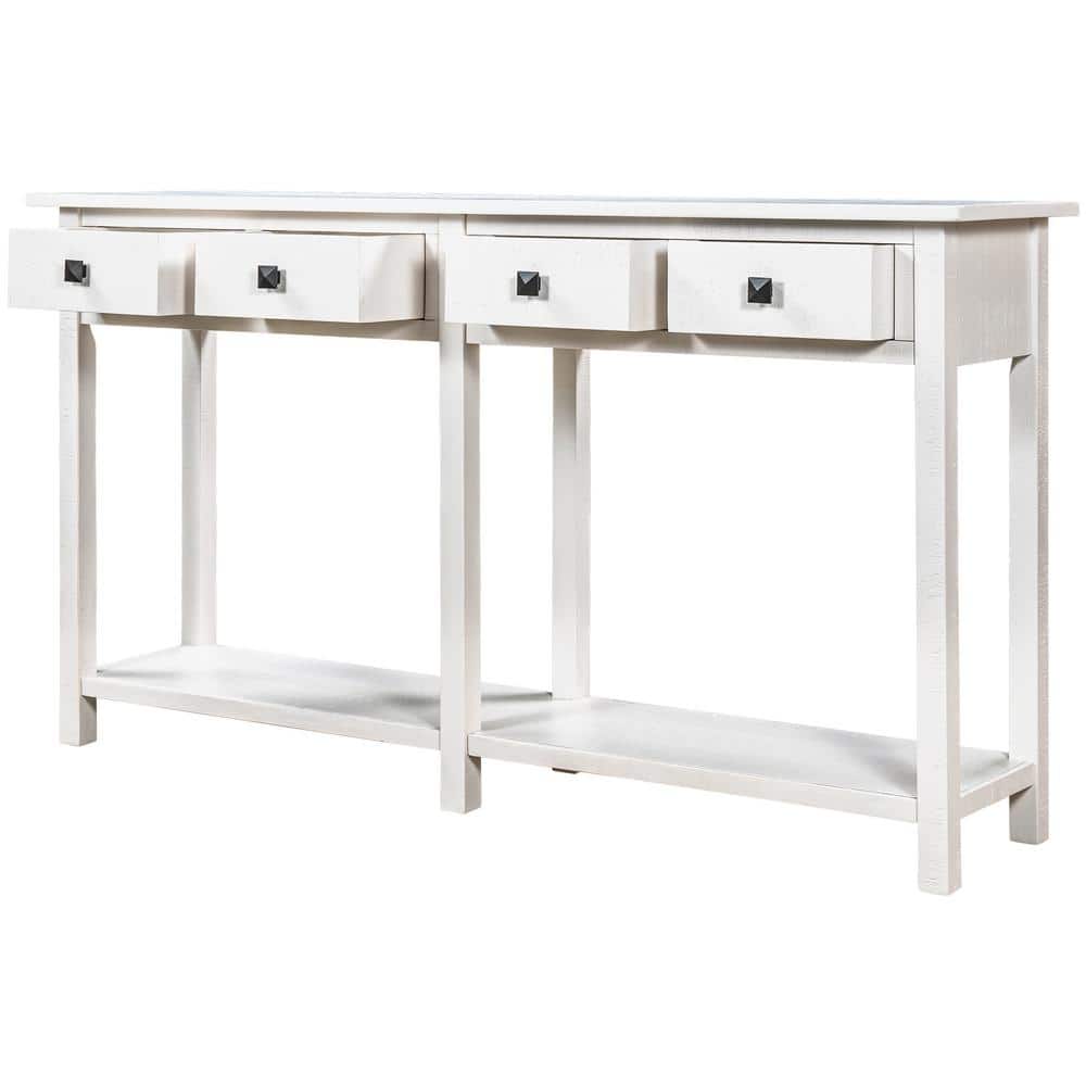 Polibi 59 in. Ivory Rectangle Wood Console Table with Drawer and Bottom ...
