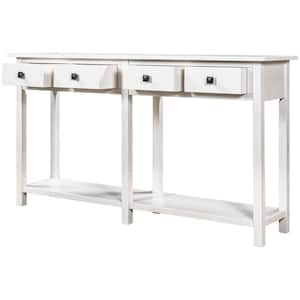 59 in. Ivory Rectangle Wood Console Table with Drawer and Bottom Shelf for Living Room Ivory White