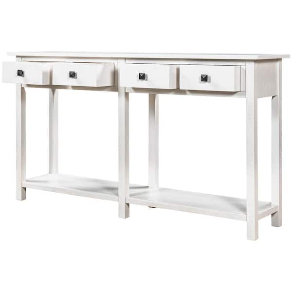 Polibi 59 in. Ivory Rectangle Wood Console Table with Drawer and Bottom Shelf for Living Room Ivory White