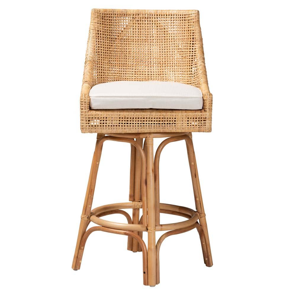 Bella Natural Brown Rattan Swivel Bar Stool with Cushion
