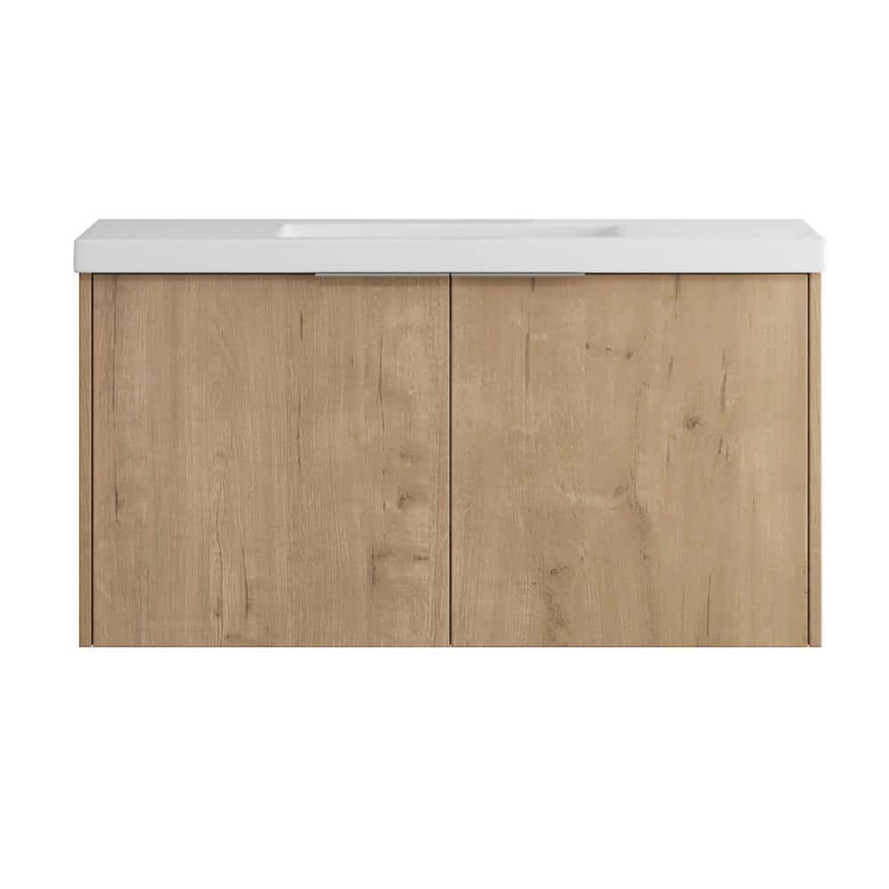 35-7/16 in. W x 18-1/8 in. D x 19-5/16 in. H Bath Vanity in Imitative Oak with White Resin Basin price history on PriceWatchPro