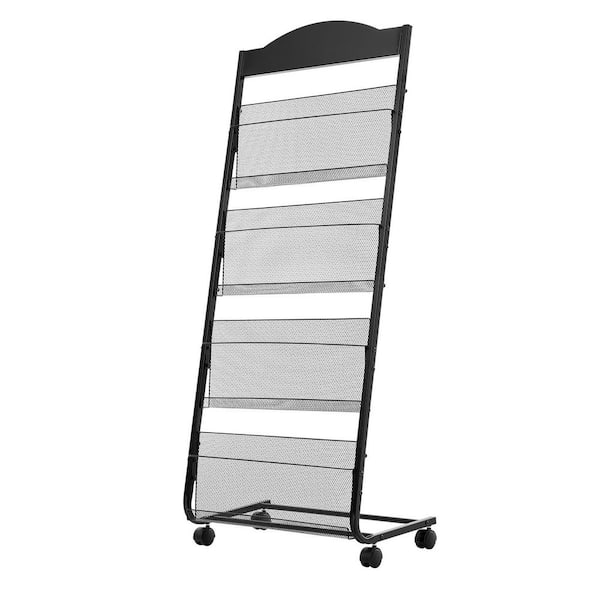 Brochure Display Rack 4-Tier Magazine Literature Display Stand 57.7 in H x 14 in. W Freestanding Magazine Rack Black