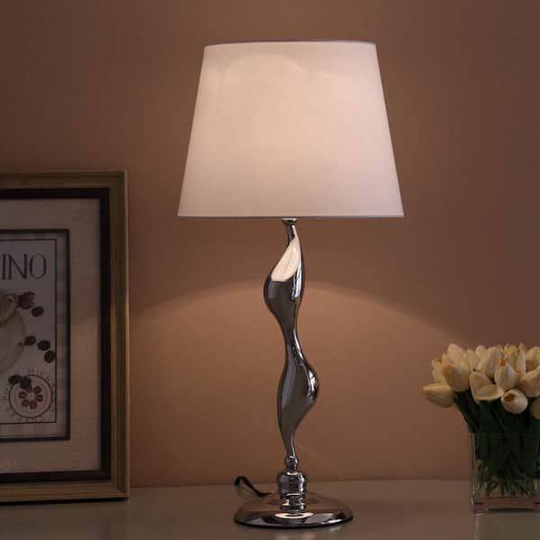EKIEUDL 24 in. Silver Art Deco Silhouette Table Lamp w/ 64