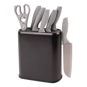 Essentials 8-Piece Stainless Steel Cutlery Set with Universal Block Knife Block, Grey