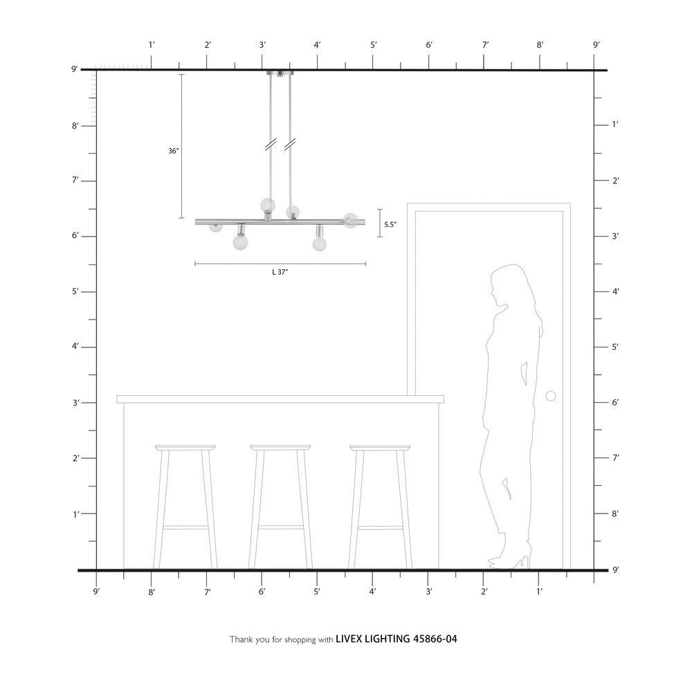 Bannister 6-Light Black and Nickel Linear Chandelier