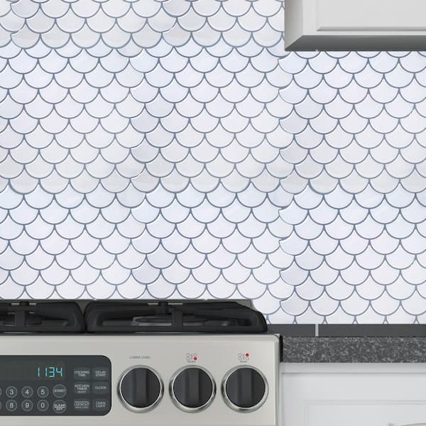 Simplify Peel and Stick Wall Tile in Scallop White (4Pack)27266WHITE The Home Depot