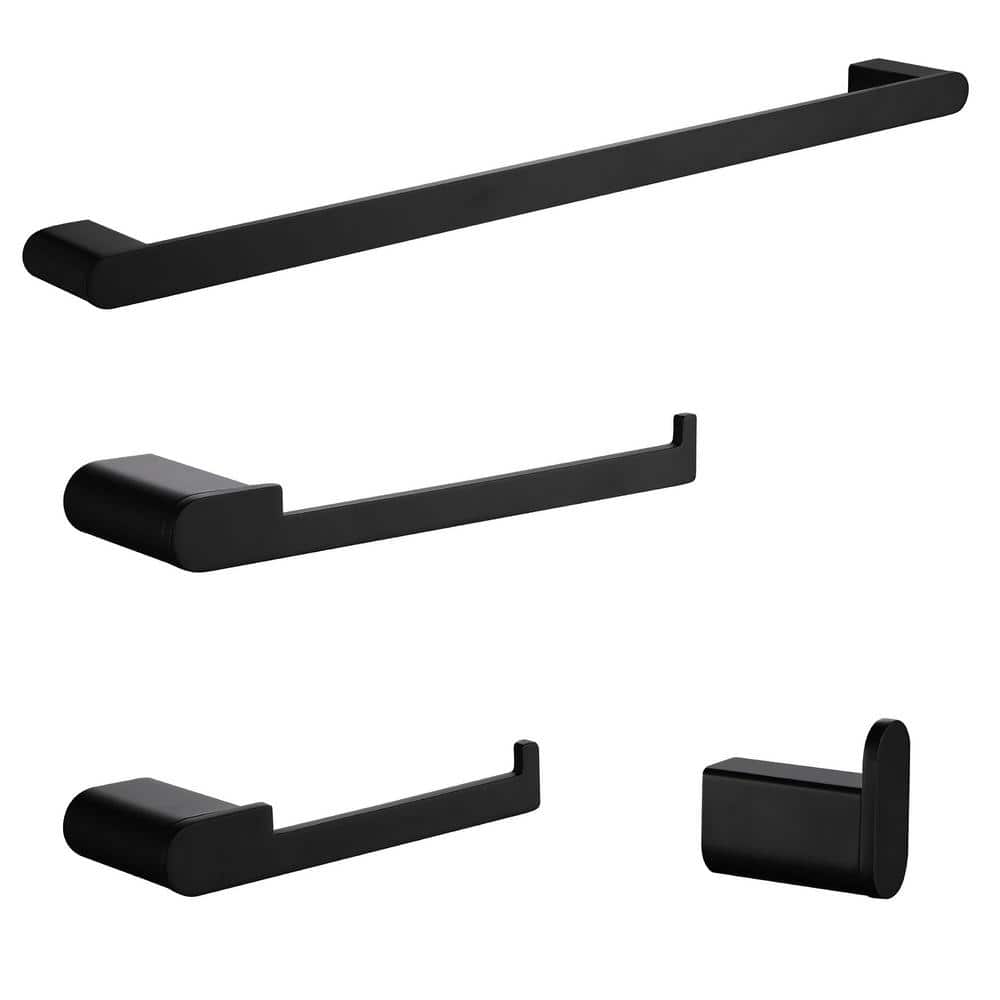 4-Piece Bath Hardware Set with 23 in. Towel Bar, Toilet Paper Holder, Hand 