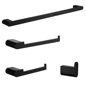 4-Piece Bath Hardware Set with 23 in. Towel Bar, Toilet Paper Holder, Hand Towel Holder, and Towel Hook in Black