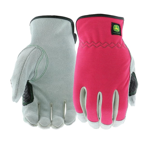 John Deere Ladies Large Leather Gloves with Spandex Back