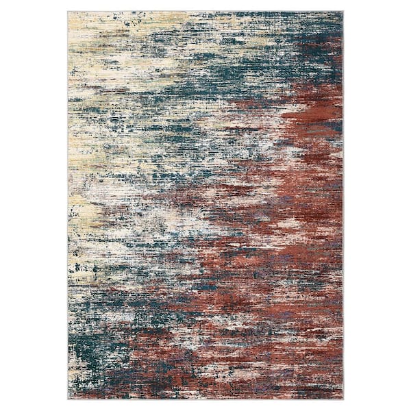 Red and Green 10 ft. x 13 ft. Modern Abstract Soft Washable Polyester Area Rug