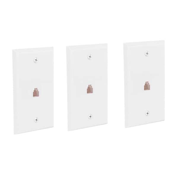 Commercial Electric 1 Gang 1-Line Wall Jack Wall Plate, White (3-Pack)