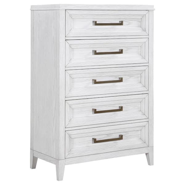 Marielle Distressed White 5-Drawer 36 in. Chest of Drawers
