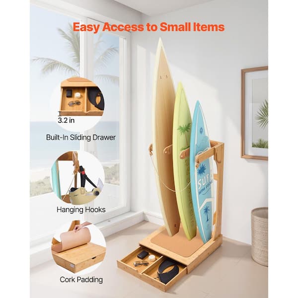 VEVOR Vertical Surfboard Stand, 3 Tiers Wooden Surfboard Rack for