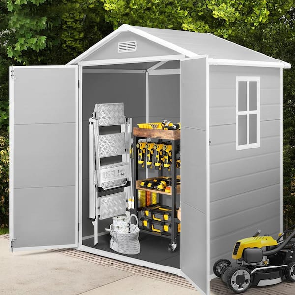 BTMWAY 71.3 in. W x 52.8 in. D x 82.7 in. H All-Weather Resin Trash Can Storage Outdoor Plastic Storage Shed with Floor