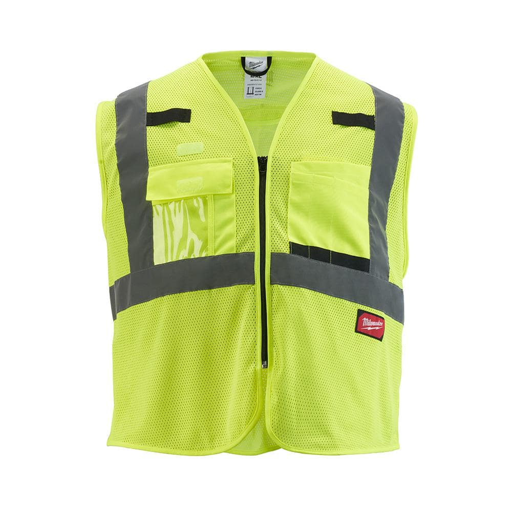Milwaukee Large/X-Large Yellow Class Mesh High Visibility Safety Vest  with 9-Pockets (4-Pack) 48-73-5112X4 The Home Depot
