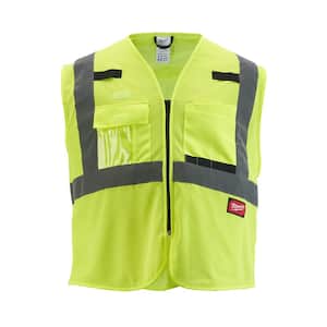 4X-Large/5X-Large Yellow Class 2 Polyester Mesh High Visibility Safety Vest with 9-Pockets