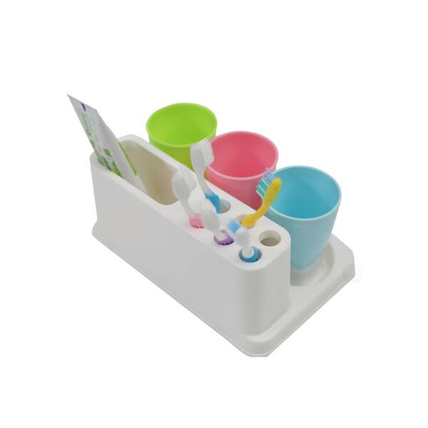 mDesign Toothpaste/Toothbrush Holder Stand Center, Rinse Cup/Cover