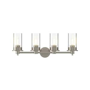 30.5 in. 4 Light Brushed Nickel Vanity Light with Clear Glass Shade