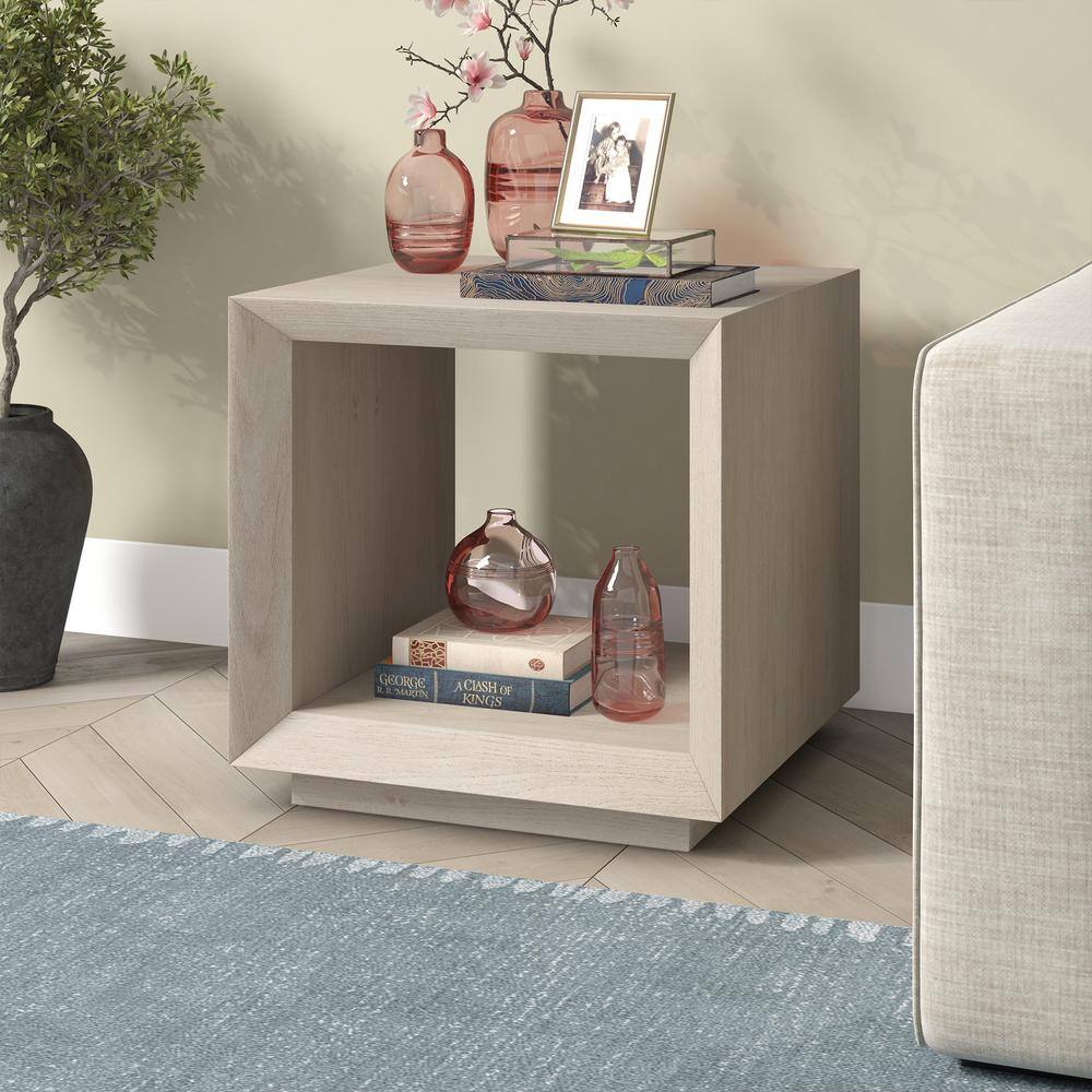 Tannen 22 in. Antiqued Gray Oak Rectangular MDF Top End Table - thumbnail 4