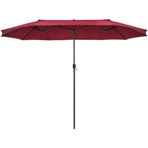 15 ft. Market Double-Sided Patio Umbrella with Hand-Crank System in Red