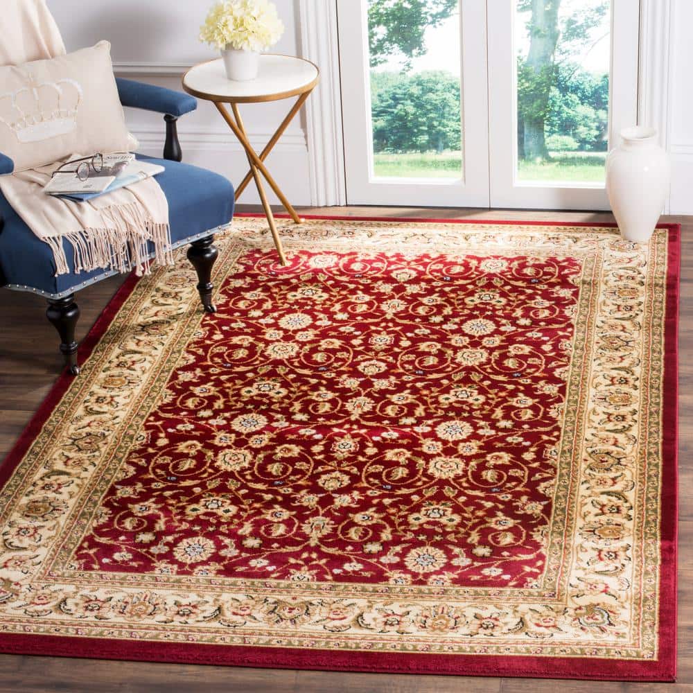 Red and Ivory Floral Motif 4' x 6' Synthetic Area Rug