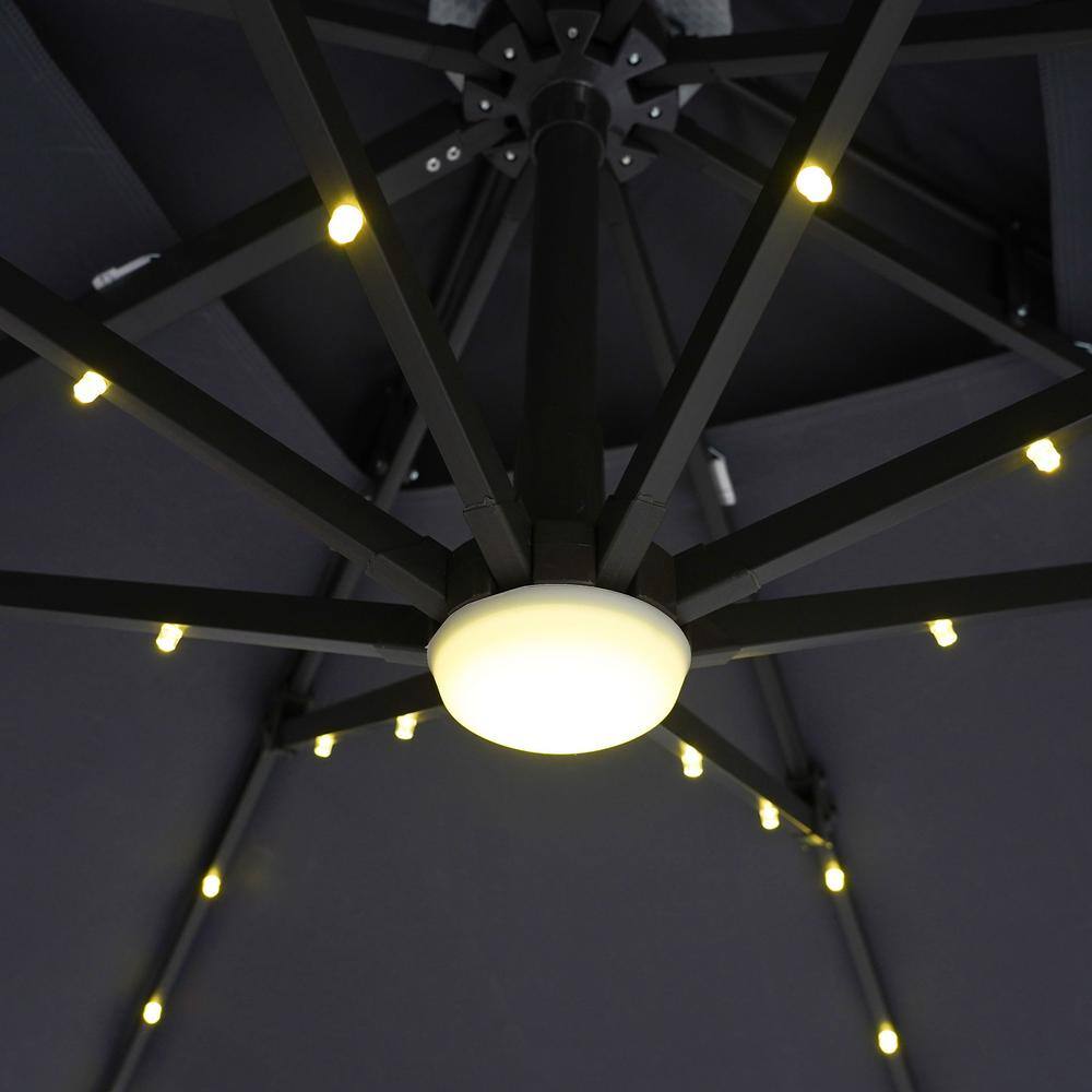 Gray Aluminum 99" Square Cantilever Patio Umbrella with LED Lights