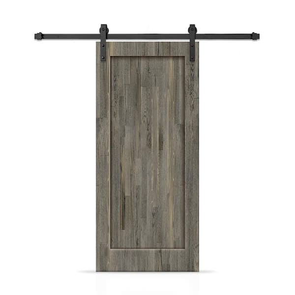 CALHOME 30 in. x 80 in. 1-Panel Shaker Hollow Core Weather Gray Stained Pine Wood Interior Sliding Barn Door with Hardware Kit
