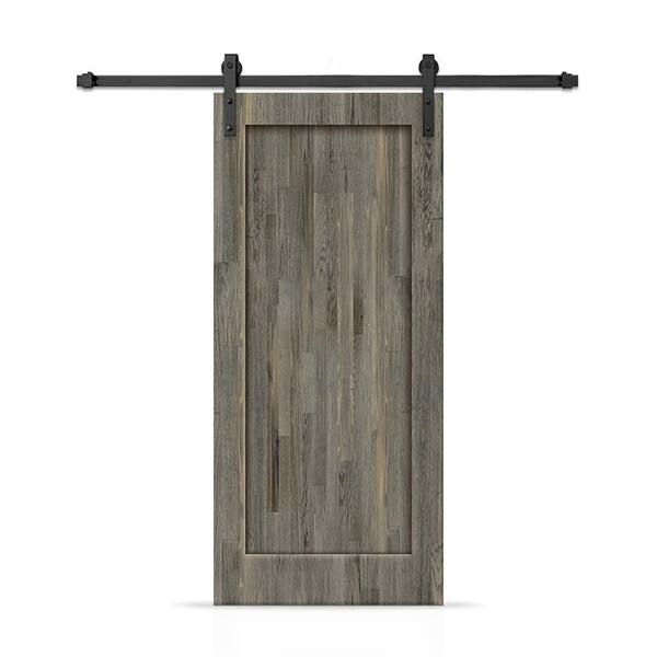 CALHOME 36 in. x 84 in. 1-Panel Shaker Hollow Core Weather Gray Stained Pine Wood Interior Sliding Barn Door with Hardware Kit
