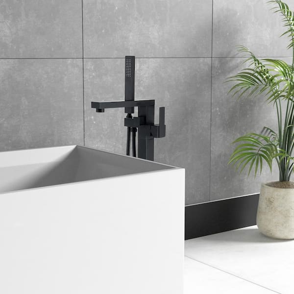 Single-Handle Freestanding Bathtub Faucet with Hand Shower Head in Matte Black