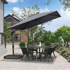 9 ft. Square Aluminum Outdoor Patio Cantilever Umbrella Offset 360° Rotation Umbrella with Base, Gray