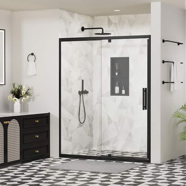 50-54 in. W x 72 in. H Pivot Swing Framed Shower Door in Matte Black with Nano-Coated Tempered Glass and Waterproof Seal