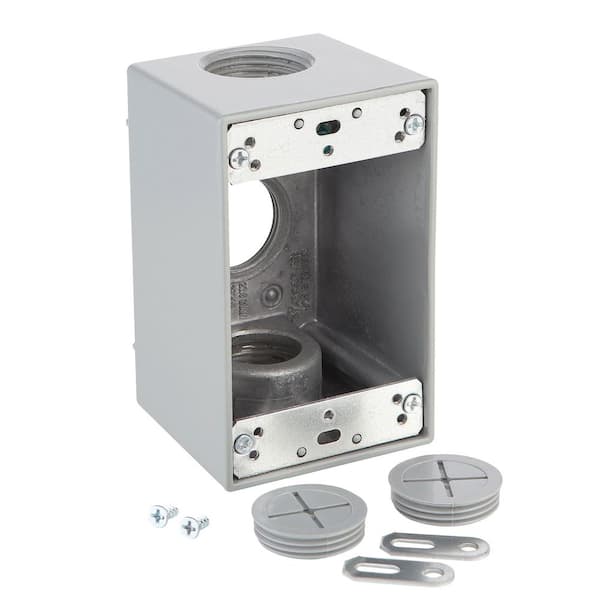 Commercial Electric 1-Gang Metallic Weatherproof Box with (3) 1 in. Holes, Gray