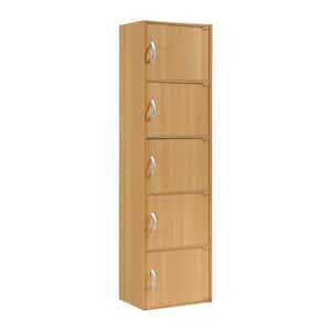 59 in. Beech Wood 5-shelf Standard Bookcase with Doors
